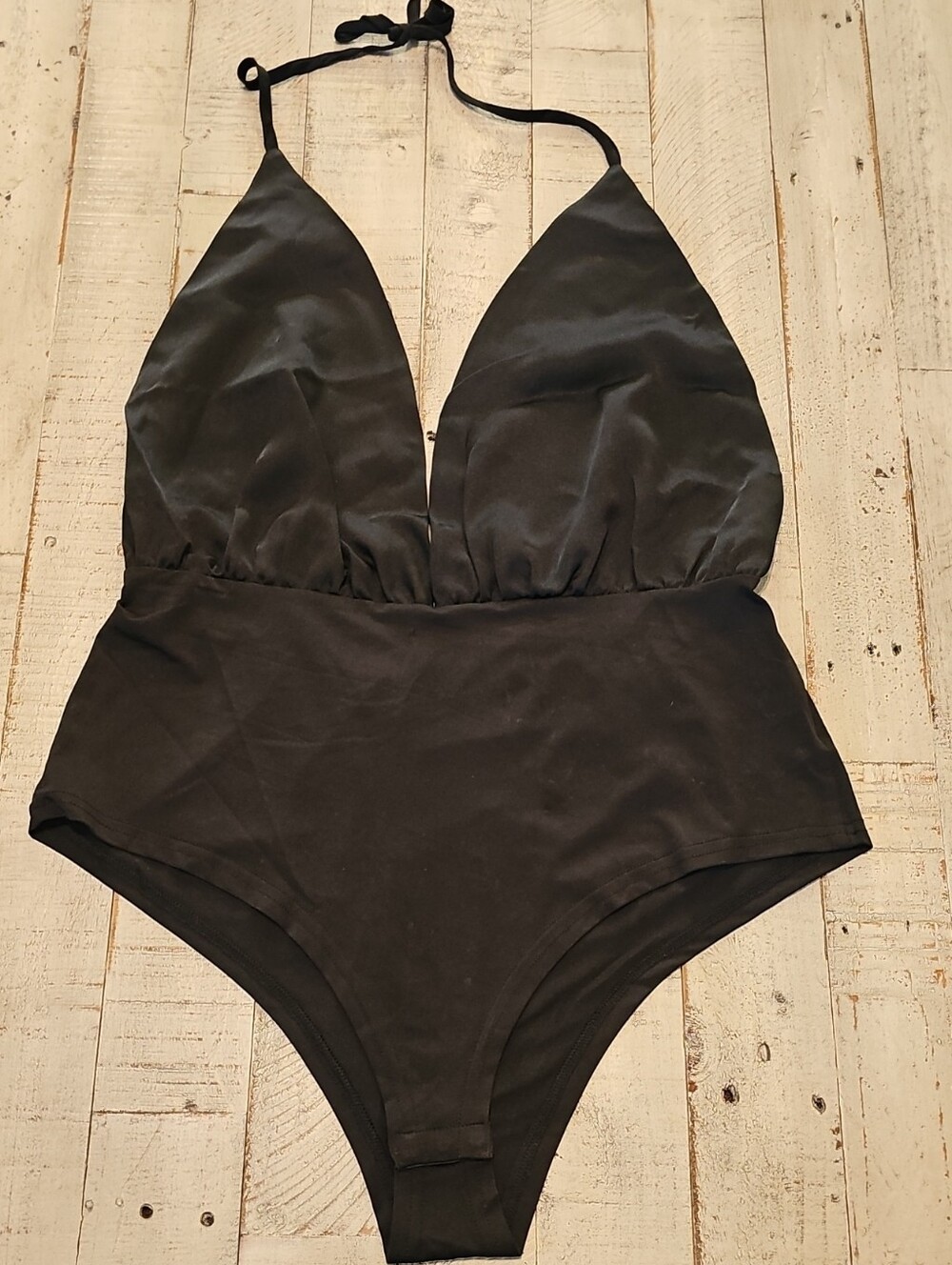 SHEIN Black Halter Plunge Bodysuit